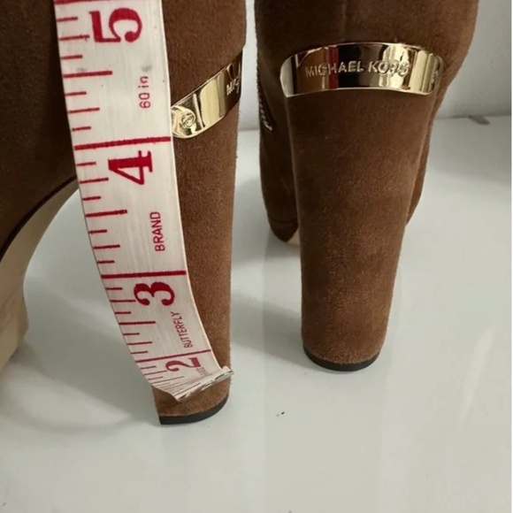 Like-New- Michael Kors Brown Gold Suede Side Zip Heel Ankle Boots (6) - Picture 11 of 12